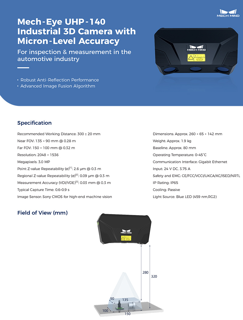 Mech-Eye UHP-140 Industrial 3D Camera with Micron-Level Accuracy